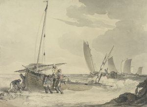 渔夫出海，c.1810（wc用笔和墨水在纸上） 作者 约翰·奥古斯都·阿特金森