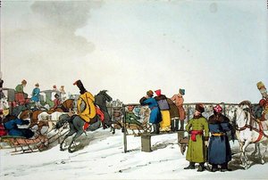 赛马场，由艺术家蚀刻，1804年出版（彩色平印）。 作者 约翰·奥古斯都·阿特金森