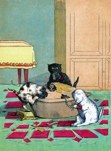 三只小猫，戴着手套，吃着馅饼，“三只小猫”的插图，1859年
