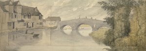 牛津大学海斯桥，1789年（三张纸上的石墨水彩贴在更大的纸上） 作者 约翰·浸信会