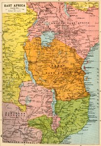 东非地图，第一次世界大战，摄于1920年。