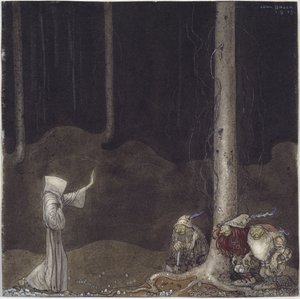 马丁兄弟和三只巨魔》，作者是鲍尔，约翰（1882-1918）。纸上水彩画 作者 约翰·法默