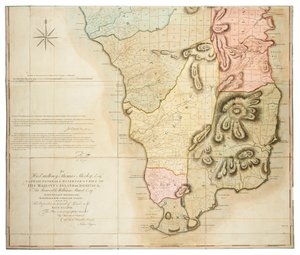 1776 年，约翰-拜尔斯（John Byres）首席测量师在尊敬的割让群岛土地销售专员的指导下，通过实际测量绘制的多米尼克岛平面图。 作者 约翰·贝利