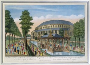 Ranelagh Gardens中的中国之家，圆形大厅和公司化妆舞会（彩色aquatint）