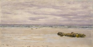 Kennack Sands，康沃尔，1877年在Low Tide（船上油，作为图纸安装） 作者 约翰·布雷特
