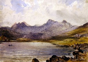 威尔士Llyn Crafrant附近（纸上水彩画） 作者 约翰·布雷特