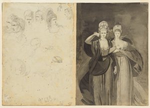 头像左，右，两个女人右，右c。 1770-1775年。 作者 约翰·布朗