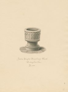 白金汉郡-德雷顿·波尚教堂：棕褐色绘画，1838年 作者 约翰·巴克勒