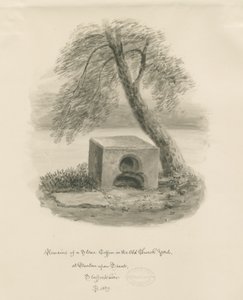 Burton-upon-Trent - Stone coffin in Old Churchyard: sepia drawing 作者 约翰·巴克勒