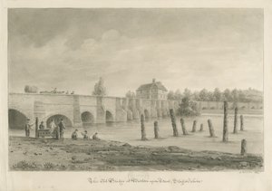 特伦特河畔伯顿大桥和城镇：棕褐色素描，1839年
