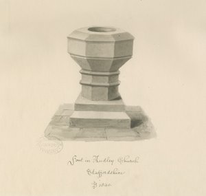 奥德利教堂（Audley Church）的字体：棕褐色图纸，1840年 作者 约翰·巴克勒