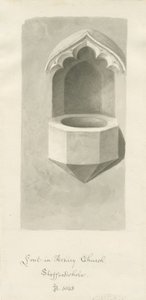 阿什利教堂（Ashley Church）的字体：棕褐色绘图，1843年 作者 约翰·巴克勒