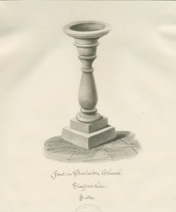 Barlaston教堂的字体：棕褐色水墨画，1844年 作者 约翰·巴克勒