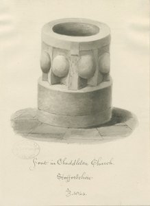 切德尔顿教堂的字体：棕褐色绘画，1844年 作者 约翰·巴克勒