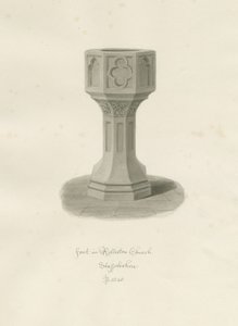 Rolleston教堂的字体：棕褐色绘画，1848年 作者 约翰·巴克勒