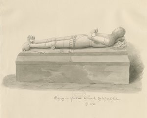 Gnosall Church - Effigy: wash drawing 作者 约翰·巴克勒