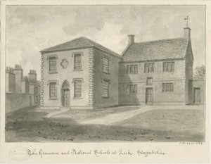 韭葱镇-语法学校：棕褐色绘画，1844年 作者 约翰·巴克勒