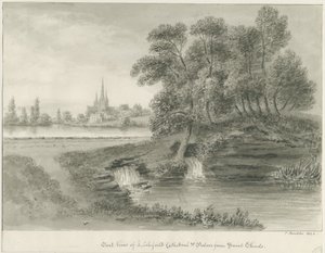 利奇菲尔德大教堂-东视图：乌贼墨画，1844年 作者 约翰·巴克勒