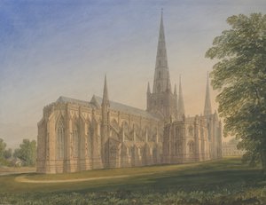 利奇菲尔德大教堂（Lichfield Cathedral）-东北部景观：水彩画，作品编号[1770-1851] 作者 约翰·巴克勒