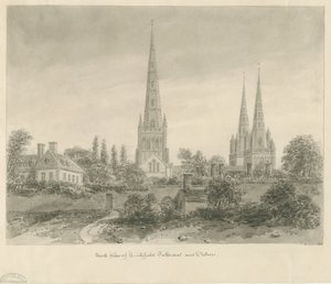 利奇菲尔德大教堂-北视图：棕褐色绘画，1838年 作者 约翰·巴克勒