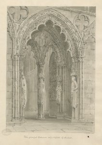 Lichfield Cathedral - West Doorway: sepia drawing 作者 约翰·巴克勒