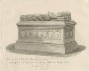 梅尔教堂-约翰·鲍耶爵士和凯瑟琳夫人纪念碑：棕褐色水墨画，1843年 作者 约翰·巴克勒