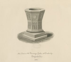 Penkridge - Font in Parsonage Garden: sepia drawing 作者 约翰·巴克勒