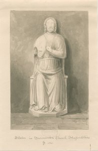 Swynnerton 教堂 - 耶稣基督雕像：棕褐色水洗画 作者 约翰·巴克勒