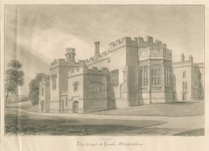 Tixall-Tixall礼堂的教堂：棕褐色水墨画，1841年 作者 约翰·巴克勒