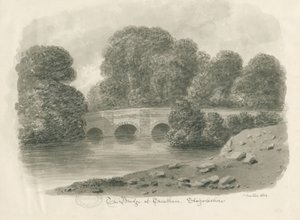 Trentham Hall-桥梁：棕褐色水墨画，1844年