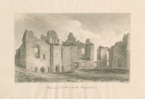 Tutbury城堡-内部庭院遗迹：棕褐色水墨画，1812年 作者 约翰·巴克勒