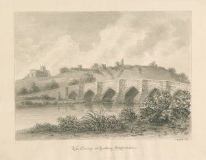 Tutbury Castle, Church and Bridge: sepia wash drawing 作者 约翰·巴克勒