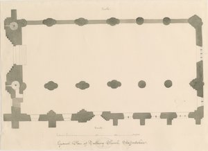 Tutbury Priory Church - Plan: pencil and sepia drawing, nd [?1812] (drawing) 作者 约翰·巴克勒