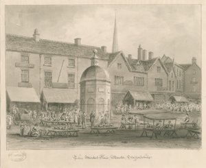 Uttoxeter Town - Market Place: sepia wash drawing 作者 约翰·巴克勒