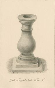 伍斯特郡-德罗伊特威奇-多德希尔教堂字体：棕褐色绘图，1833年 作者 约翰·巴克勒