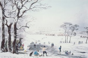 白金汉议院和圣詹姆斯公园看法在冬天，客栈。作者：R. Havell und Sons，1810
