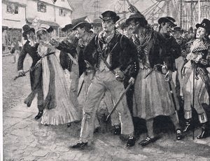 海军叛徒岸上，来自“英国陆地和海上战役”的插图，由伦敦卡塞尔出版，c.1910 作者 约翰·卡梅伦