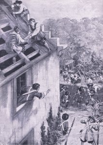 1615年8月21日对Dukeld的袭击，1915年英国陆地和海上战役的插图 作者 约翰·卡梅伦