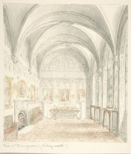 莱亚城堡，伍斯特郡，餐厅向南看，约1816年。