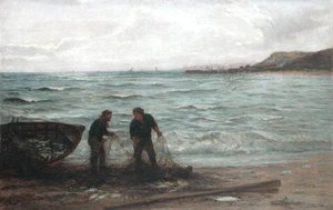 落地捕鱼》（布面油画） 作者 约翰·查默斯
