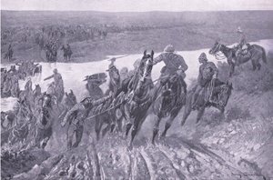 在Karreepoort漂移的炮兵，从比勒陀利亚后的插图：游击战争，1902年 作者 约翰·查尔顿