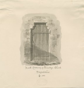 阿米蒂奇教堂-北门口：棕褐色绘图，1823年 作者 约翰·切塞尔·巴克勒