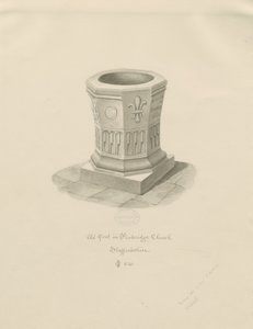 Penkridge教堂的字体：棕褐色绘画，1841年 作者 约翰·切塞尔·巴克勒