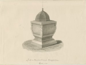 桑顿教堂的字体：棕褐色水洗画，1841 年 5 月（绘图） 作者 约翰·切塞尔·巴克勒