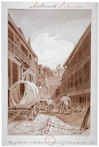 南华克高街东侧的国王头旅馆》，伦敦，1827年。   作者 约翰·切塞尔·巴克勒