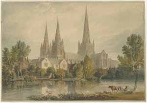 利奇菲尔德大教堂-西南景观：水彩画，1813年 作者 约翰·切塞尔·巴克勒