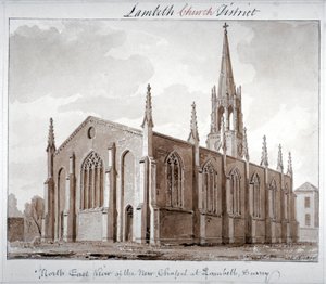 伦敦Lambeth Butts的小圣玛丽教堂的东北视图，1828年 作者 约翰·切塞尔·巴克勒
