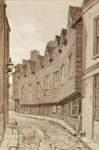1828年，贝尔蒙西米尔巷的老房子，来自&39;Pennant&39;s London&39;（笔和棕褐色洗纸）