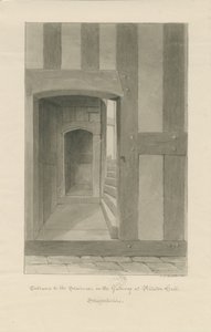 Pillaton Hall - Interior of Gatehouse: sepia drawing 作者 约翰·切塞尔·巴克勒