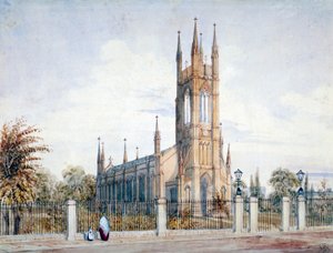 伦敦切尔西的圣路加教堂西景，1847年。                                               
